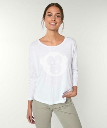 Damen Longsleeve Shirt White Monkey Weiss